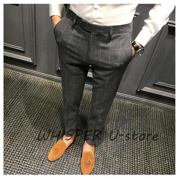 スラックス メンズ スーツパンツ テーパードパンツ チェック柄