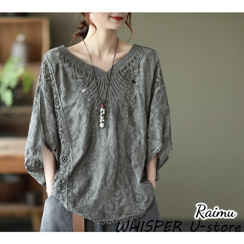 レース刺繍トップス レディース トップス ブラウス 7分袖 半袖 レース刺繍トップス レディース トップス ブラウス 7分袖 半袖