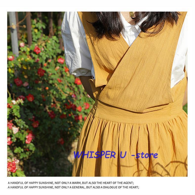 Vネックエプロン ドレスエプロン レディースワークエプロン ロング