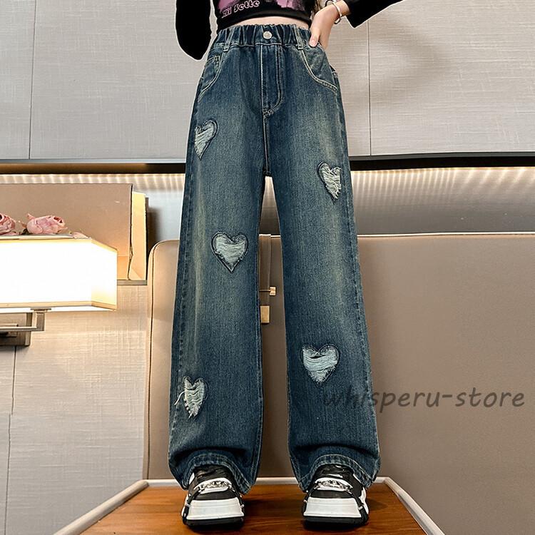 キッズデニムパンツ 可愛い ジーンズ ダメージデニム 新作 秋着 女の子
