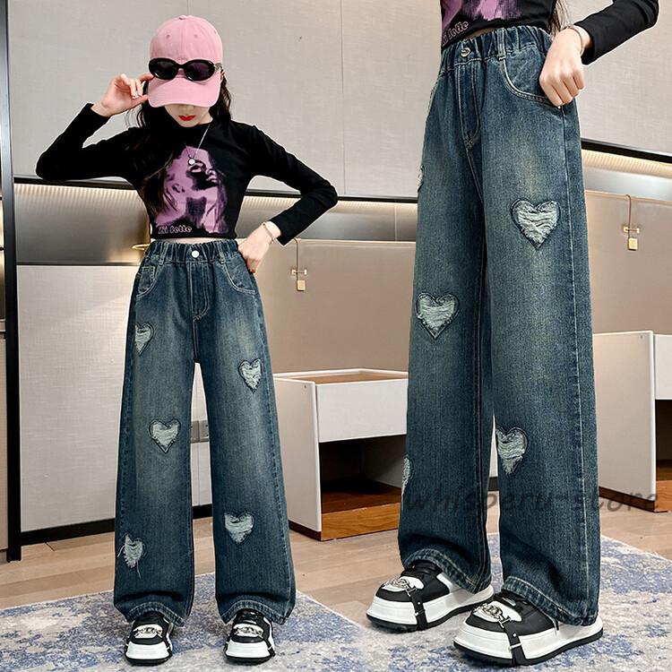 グッチ　パンツ　ジーパン　ジーンズ　長ズボン　GUCCI キッズ　デニム キッズデニムパンツ 可愛い ジーンズ ダメージデニム 新作 秋着 女の子