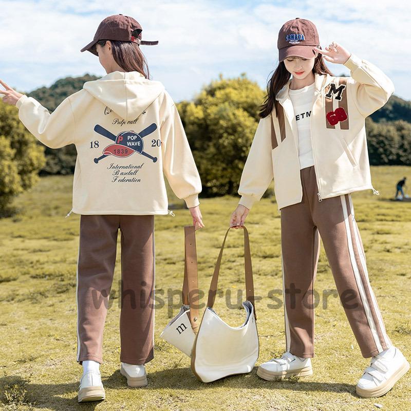 女の子 セットフード付きアップ 秋 ジャージ 上下セット レジャー キッズ 女の子 スポーツウェア スポーツ スウェットパンツ 春 秋 普段着 運動着の画像