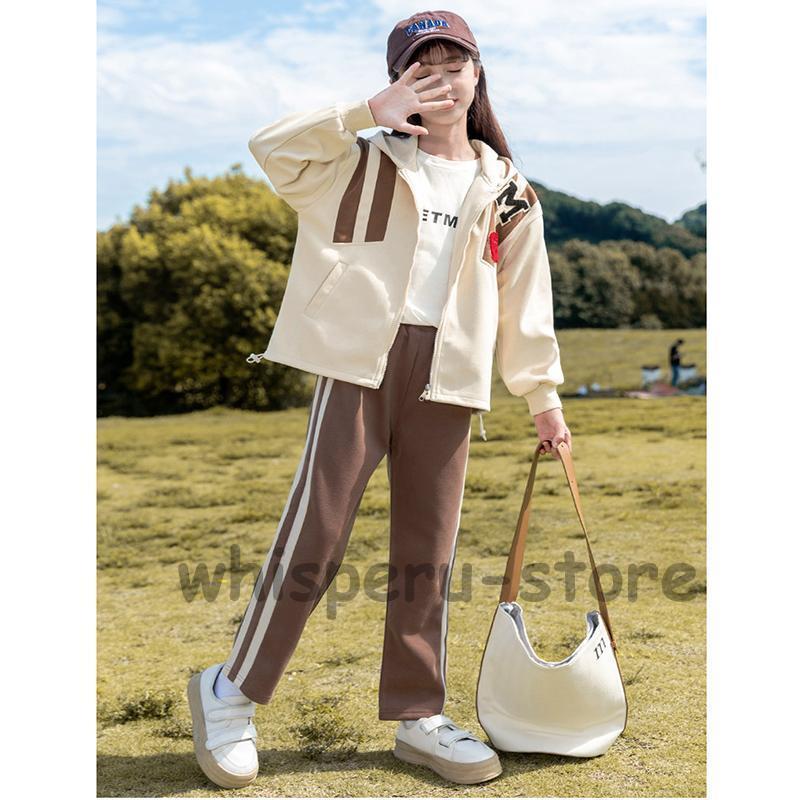 女の子 セットフード付きアップ 秋 ジャージ 上下セット レジャー キッズ 女の子 スポーツウェア スポーツ スウェットパンツ 春 秋 普段着 運動着の画像