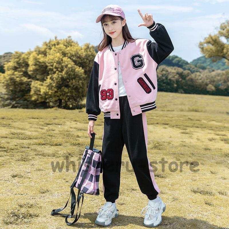 女の子 セットアップ 秋 ジャージ 上下セット レジャー キッズ 女の子 スポーツウェア スポーツ スウェットパンツ 春 秋 普段着 運動着 110-170の画像