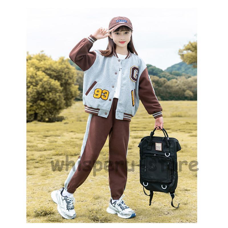 女の子 セットアップ 秋 ジャージ 上下セット レジャー キッズ 女の子 スポーツウェア スポーツ スウェットパンツ 春 秋 普段着 運動着 110-170の画像