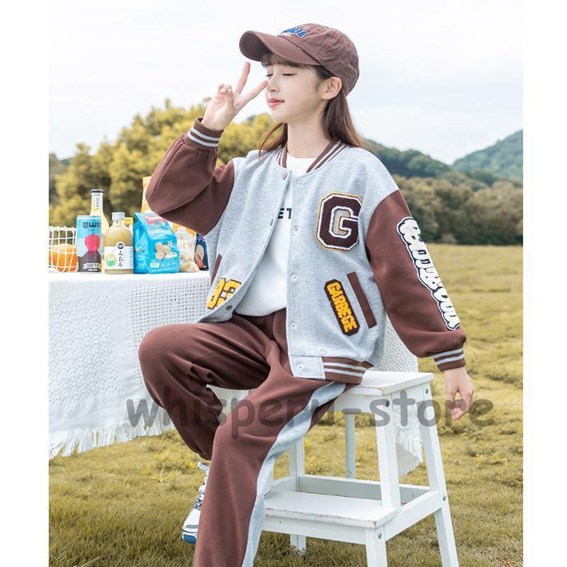 女の子 セットアップ 秋 ジャージ 上下セット レジャー キッズ 女の子 スポーツウェア スポーツ スウェットパンツ 春 秋 普段着 運動着 110-170の画像