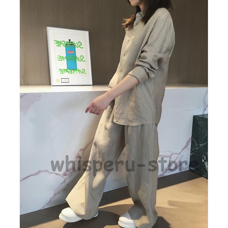セットアップ レディース 秋 きれいめシャツ パンツ 2点セット