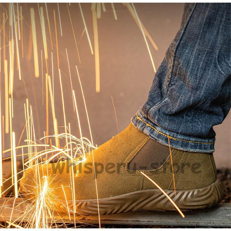 ハイカット ブーツ 紐なし メンズ レディース 溶接 革 通気 軽い