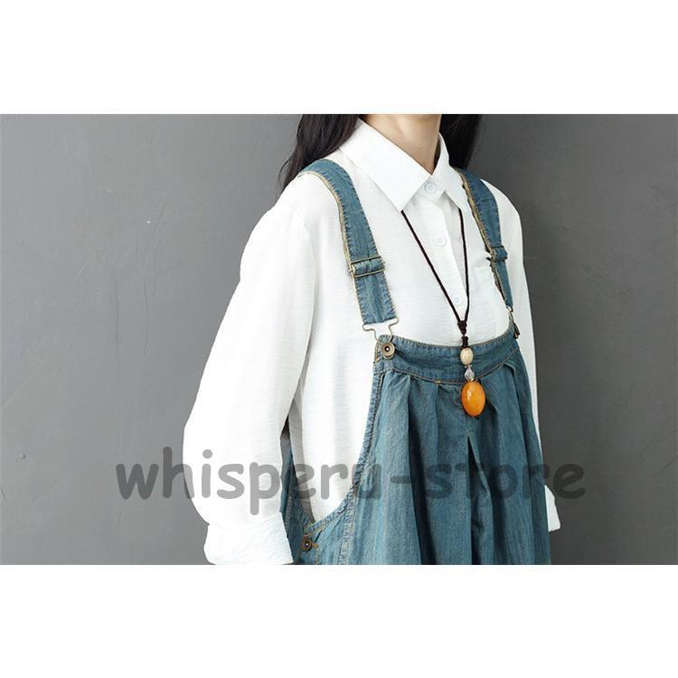 花柄刺繍 サロペット デニム ゆったり レディース オーバーオール