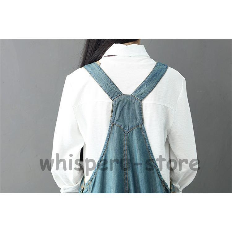 花柄刺繍 サロペット デニム ゆったり レディース オーバーオール