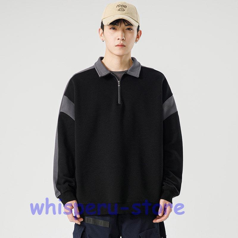 トレーナー メンズ 長袖 スウェット ハーフジップ襟付き トップス プル