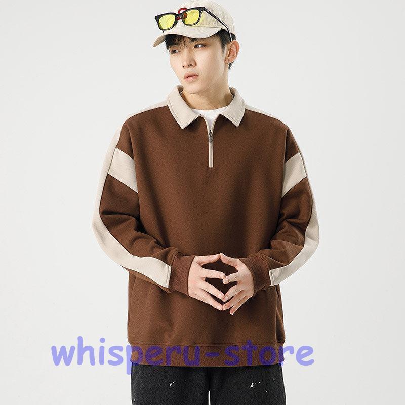 トレーナー メンズ 長袖 スウェット ハーフジップ襟付き トップス プル