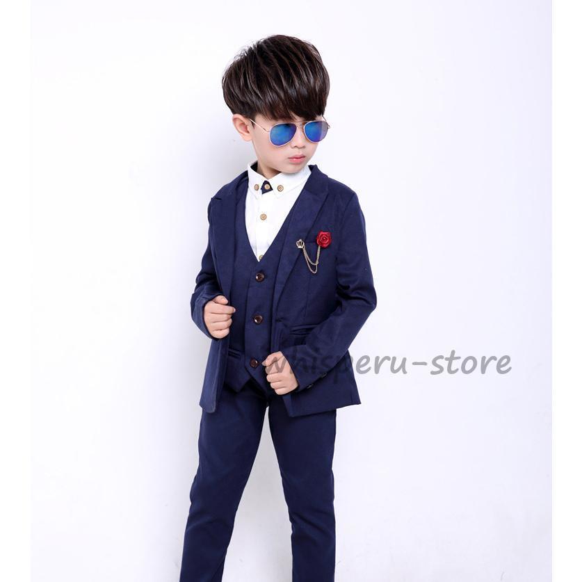 男の子 フォーマルスーツ キッズスーツ 男の子スーツ 5点セット ジャケット、ベスト、ズボン おしゃれ かっこいい 入学式 七五三 卒業式 チェック柄 90-160の画像