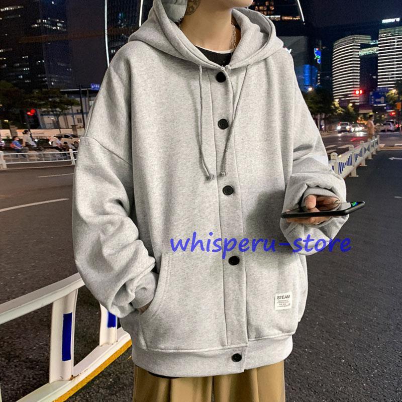 ジップアップパーカー メンズ 長袖パーカー ポケット ボタン ゆったり