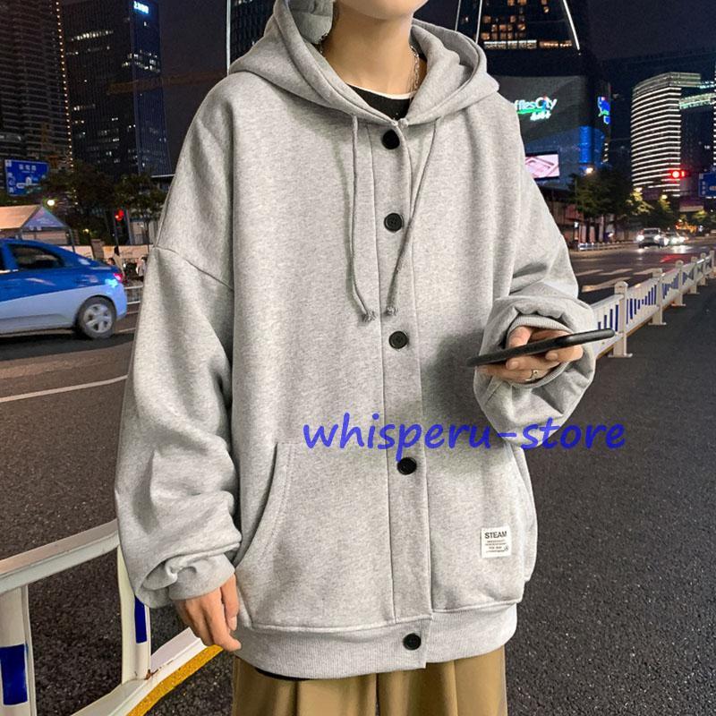 ジップアップパーカー メンズ 長袖パーカー ポケット ボタン ゆったり