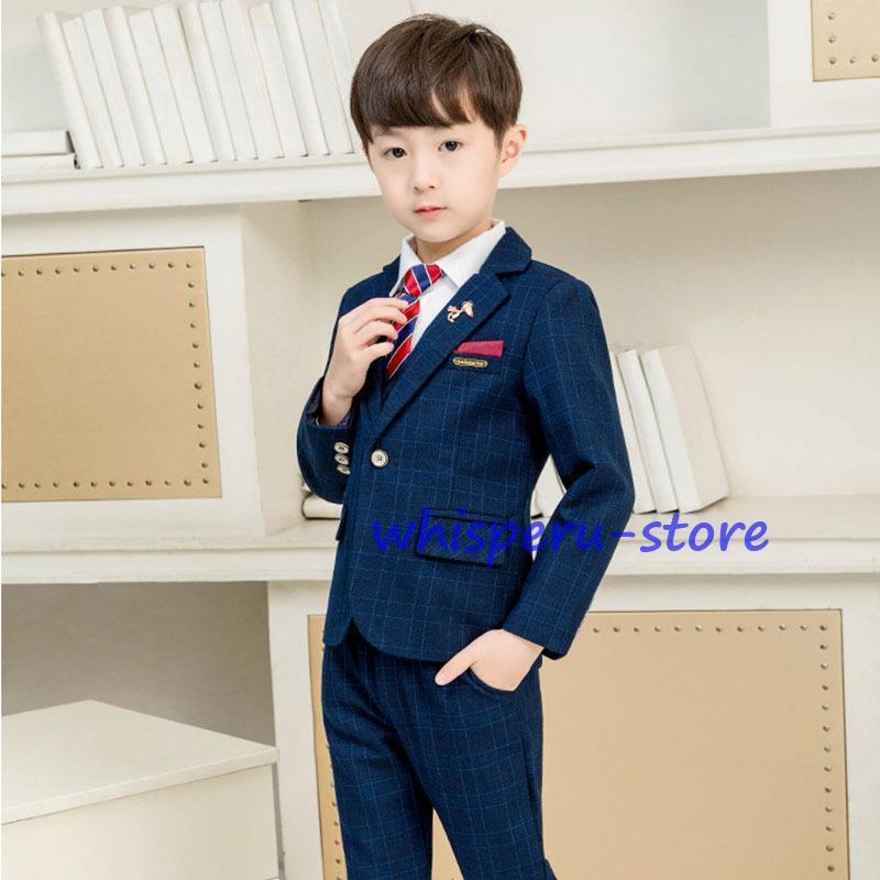 キッズスーツ 男の子 おしゃれ チェック柄  入学式 子供服 発表会フォーマル結婚式 入学式 卒業式 フォーマル 長袖 カジュアル 男の子 タキシード  ジュニアの画像