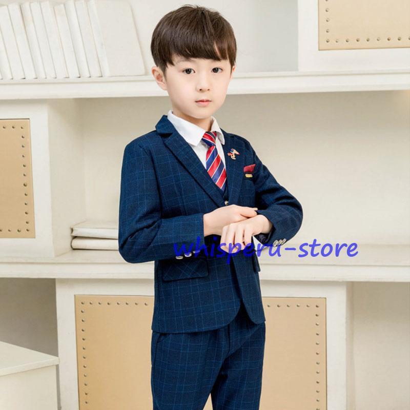 キッズスーツ 男の子 おしゃれ チェック柄  入学式 子供服 発表会フォーマル結婚式 入学式 卒業式 フォーマル 長袖 カジュアル 男の子 タキシード  ジュニアの画像