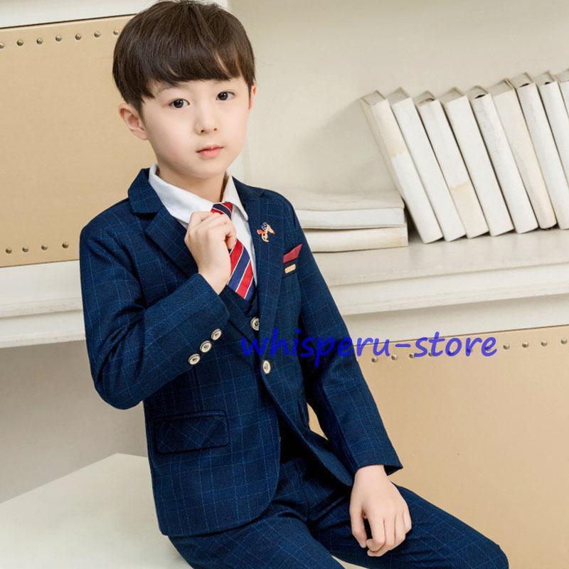 キッズスーツ 男の子 おしゃれ チェック柄  入学式 子供服 発表会フォーマル結婚式 入学式 卒業式 フォーマル 長袖 カジュアル 男の子 タキシード  ジュニアの画像