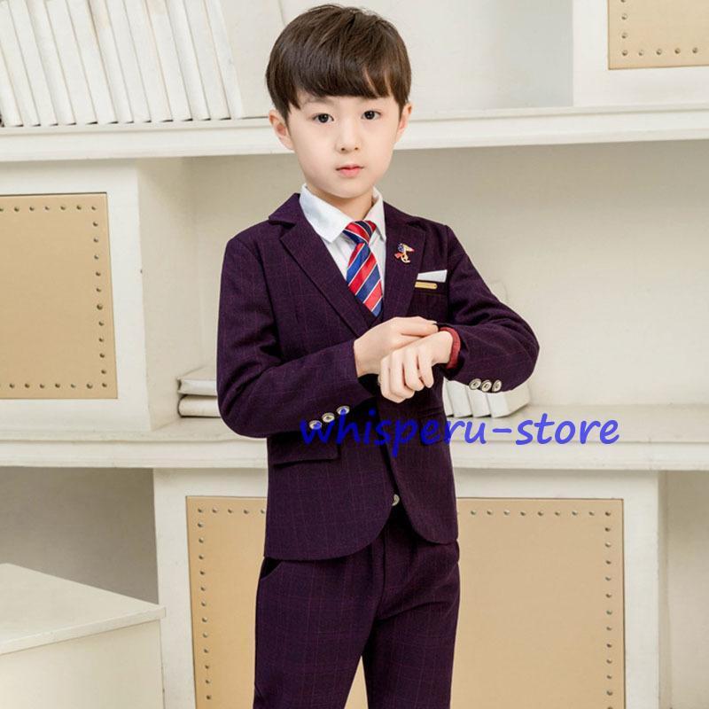 キッズスーツ 男の子 おしゃれ チェック柄  入学式 子供服 発表会フォーマル結婚式 入学式 卒業式 フォーマル 長袖 カジュアル 男の子 タキシード  ジュニアの画像