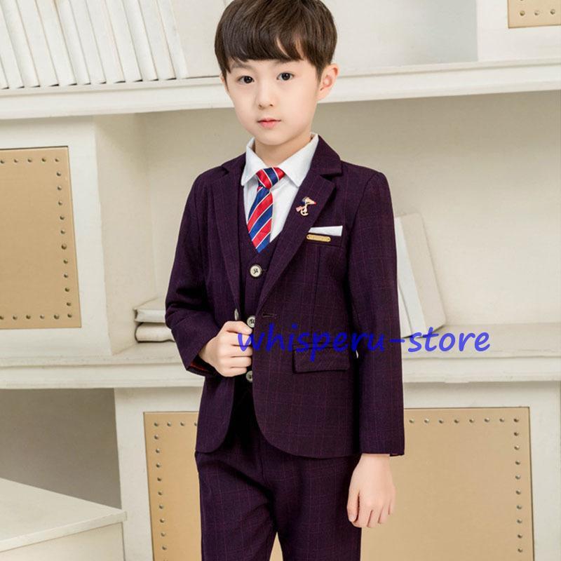 キッズスーツ 男の子 おしゃれ チェック柄  入学式 子供服 発表会フォーマル結婚式 入学式 卒業式 フォーマル 長袖 カジュアル 男の子 タキシード  ジュニアの画像