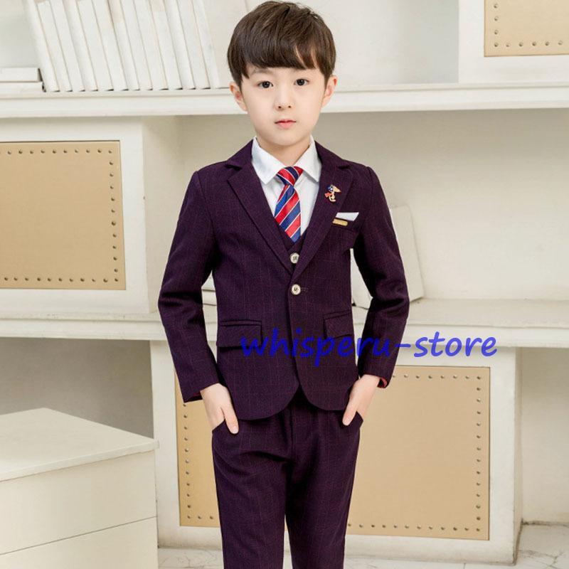キッズスーツ 男の子 おしゃれ チェック柄  入学式 子供服 発表会フォーマル結婚式 入学式 卒業式 フォーマル 長袖 カジュアル 男の子 タキシード  ジュニアの画像
