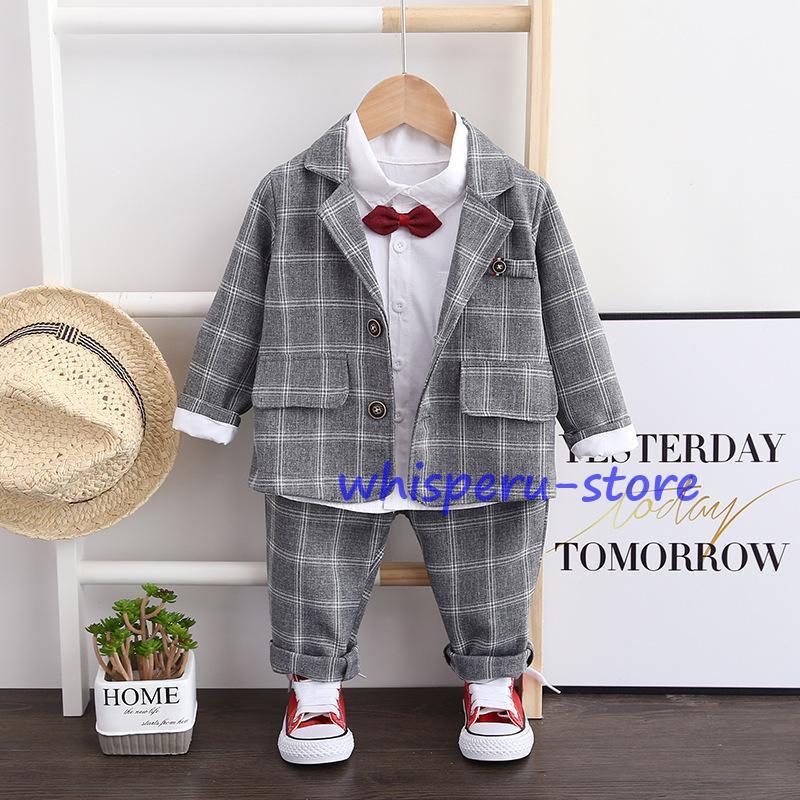 子供服 フォーマル 男の子 スーツ ベビー服 キッズ  兄弟 お揃い 卒業式 入学式 安い おしゃれ 結婚式 発表会 七五三 チェック柄 ブレザー タキシード 子ども服の画像