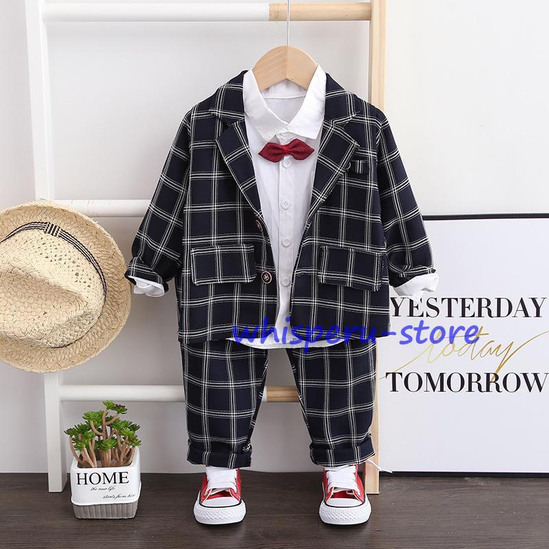 子供服 フォーマル 男の子 スーツ ベビー服 キッズ  兄弟 お揃い 卒業式 入学式 安い おしゃれ 結婚式 発表会 七五三 チェック柄 ブレザー タキシード 子ども服の画像