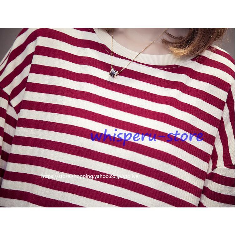 トップス 秋服 レディース Tシャツ カットソー 長袖 プルオーバー サイドスリット ボーダー｜whisperu｜13