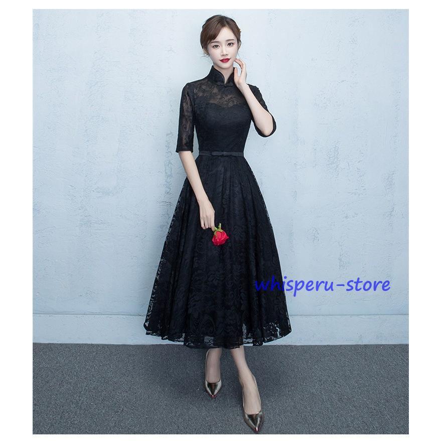ロングドレス 演奏会 パーティードレス ドレス レディース 結婚式 ドレス ワンピース ミモレ丈 ハイネック レース 発表会 お呼ばれ 二次会 披露宴 上品 大人_2