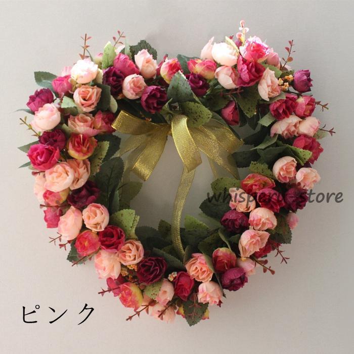 リース 玄関 母の日 花輪 ドアリース フラワーリース ハート 枯れない