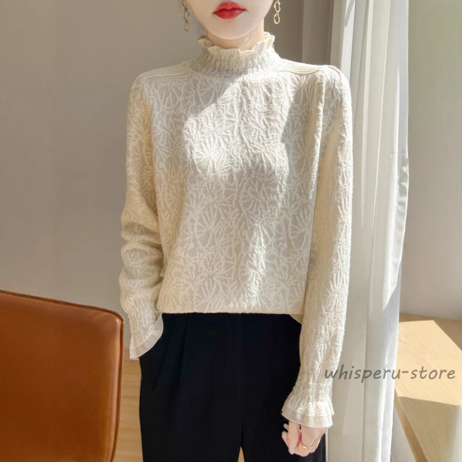 ブラウス レディース シャツ レースブラウス 長袖 おしゃれ 立ち襟