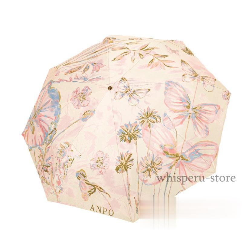 UVカット晴雨兼用 ミャクミャク LIBERTY柄薄ベージュ・ピンク新品・未開封 日傘 折りたたみ傘 晴雨兼用 雨傘 完全遮光 日焼け防止 軽量 UVカット