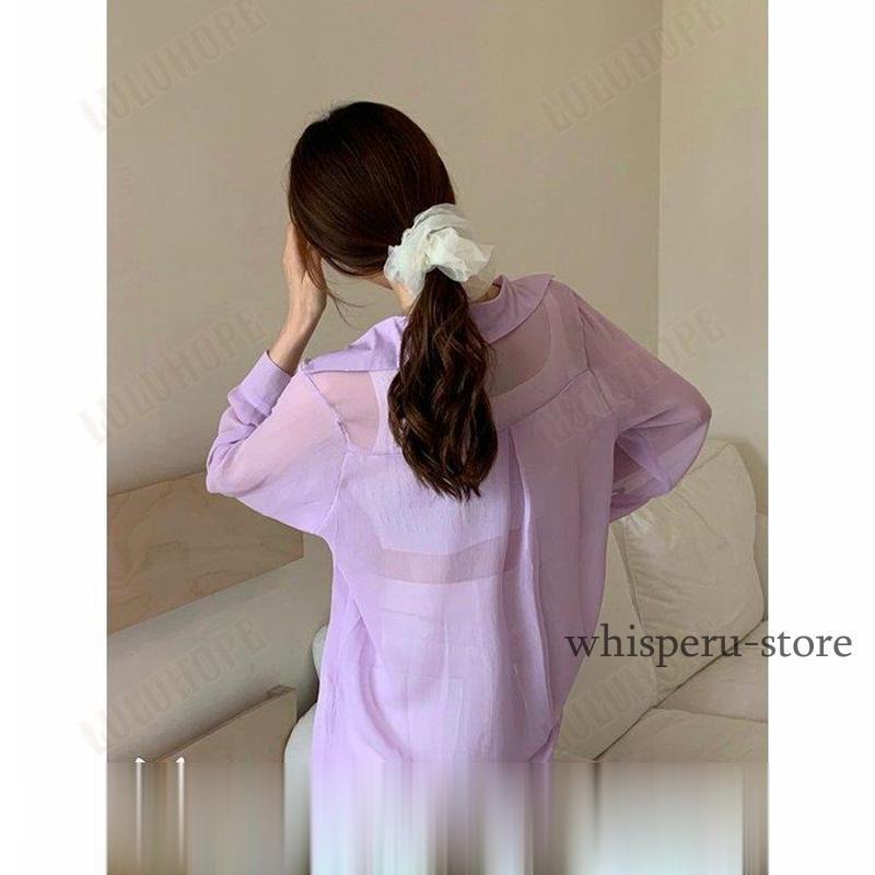 薄紫　シースルー　長袖ブラウス ルイルエブティック RUIRUE BOUTIQUE 洗える ｜ タックスリーブ V