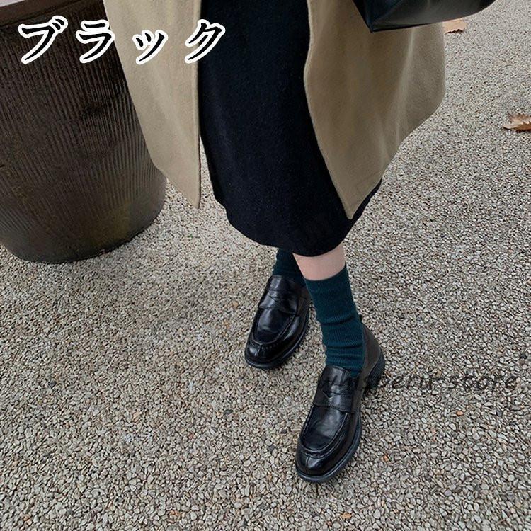 ローファー 靴 レディース ラウンドトゥ 3cmヒール 本革 エコレザー