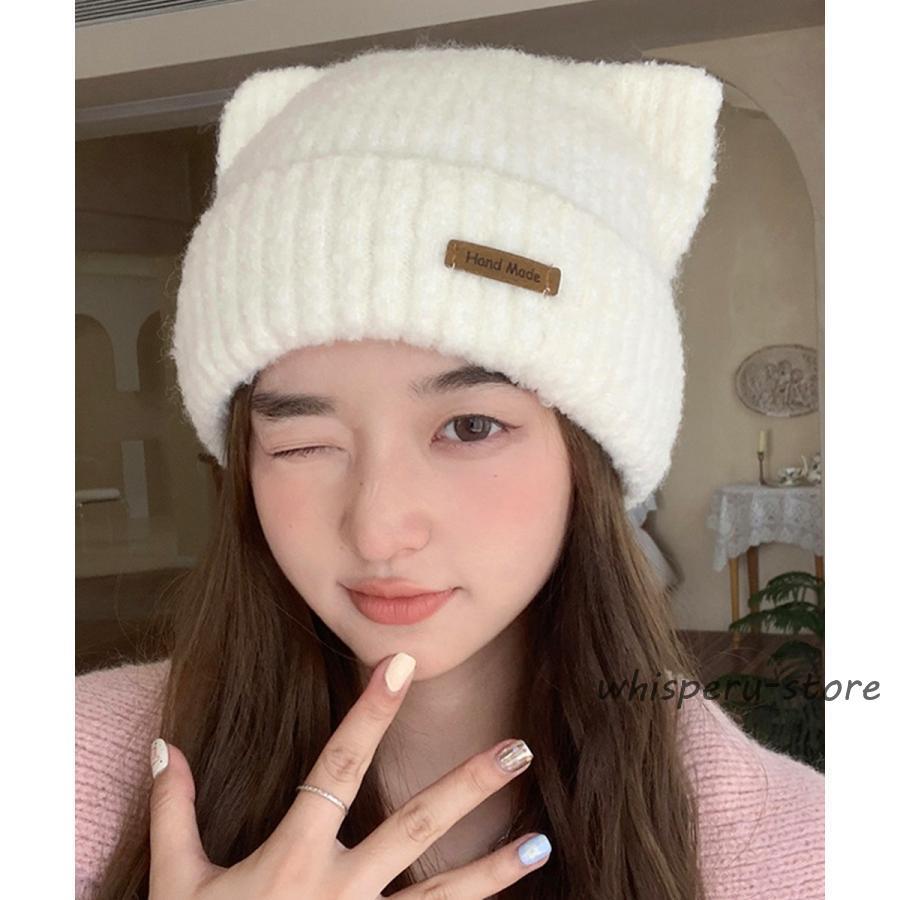 猫耳ビーニー リブニット帽子 レディース : WHISPER U - 通販 - Yahoo