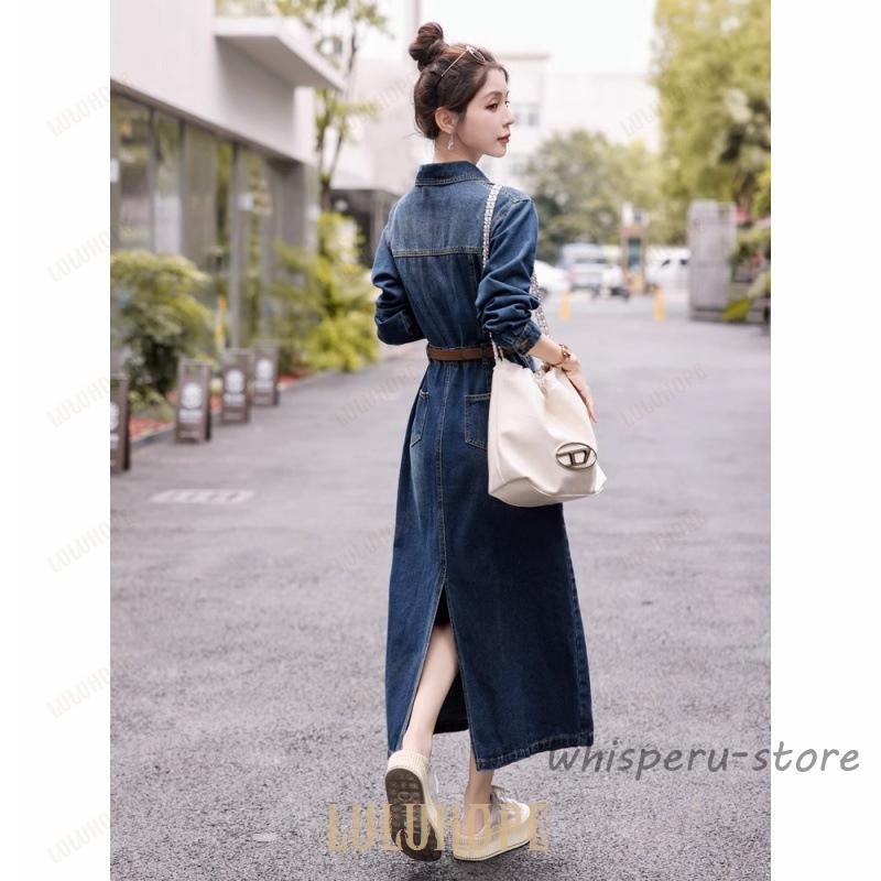 デニムマキシワンピース ロング丈デニムワンピース マキシ丈 デニム