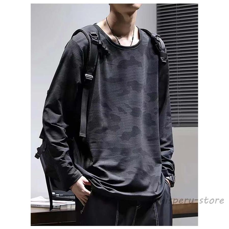 Open YY ブラックメッシュ長袖Tシャツ Open YY ブラックメッシュ長袖T