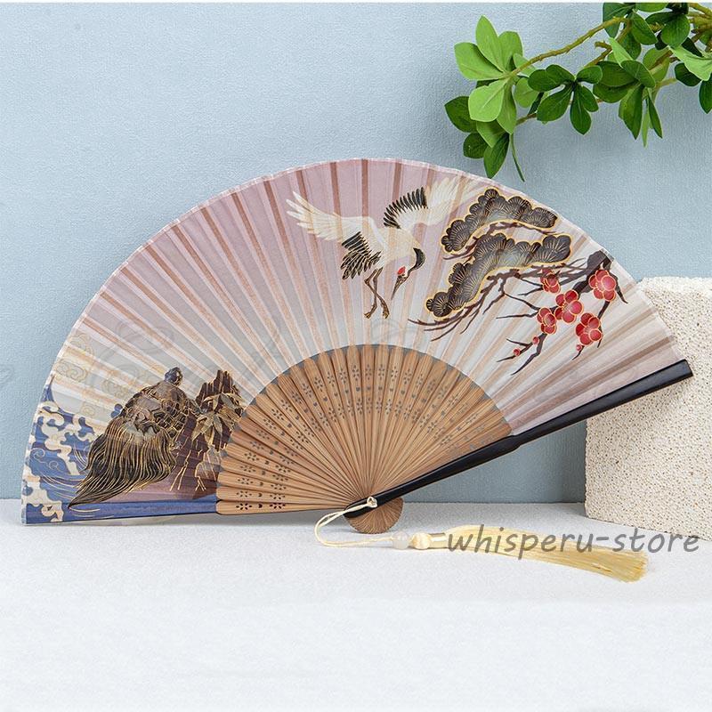 扇子 折りたたみ 袋付き せんす タッセル付き 和柄 可愛い 猫 鶴 金魚