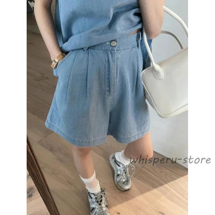 デニム セットアップ ノースリーブ トップス ショートパンツ