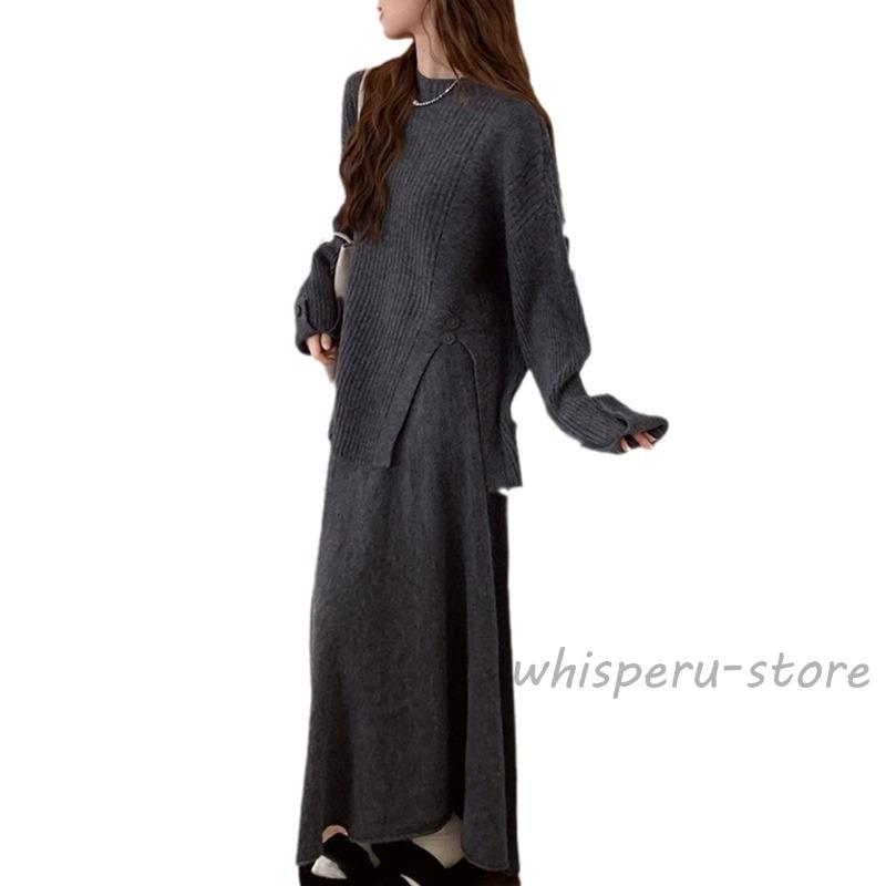 セットアップ レディース 秋 冬 ニット セーター スカート プリーツ