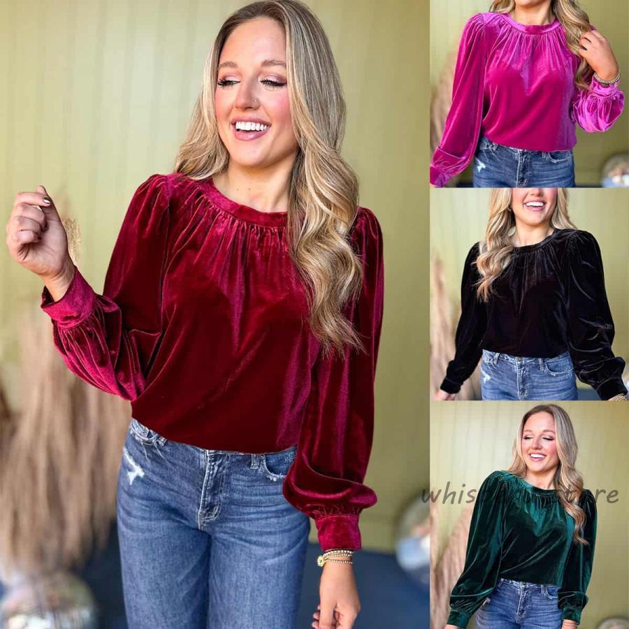 ベロア ブラウス レディース ベルベット シャツ プルオーバー 長袖