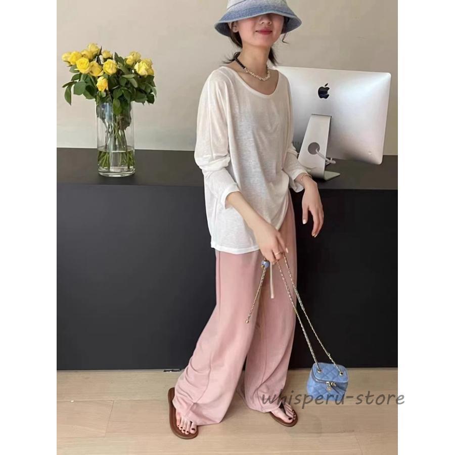 Tシャツ レディース シアートップス 長袖 バッククロス UVカット 薄手