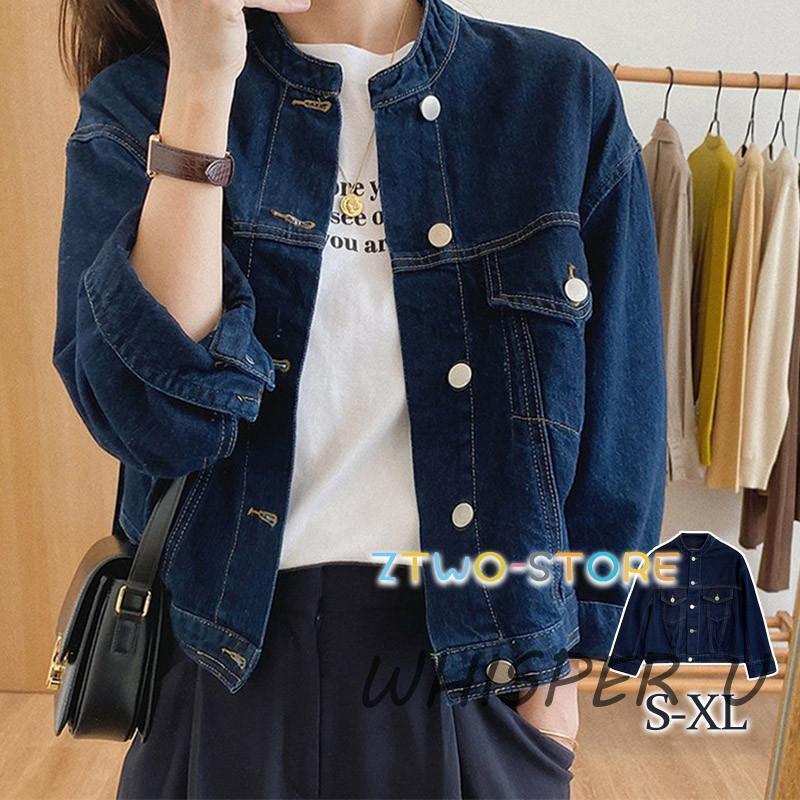 デニムジャケット レディース Gジャン アウター ノーカラー ジャケット