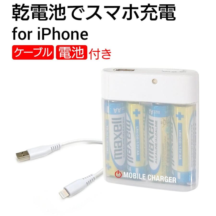 単3アルカリ乾電池 ライトニングケーブル付き充電器 急速充電 スマホ