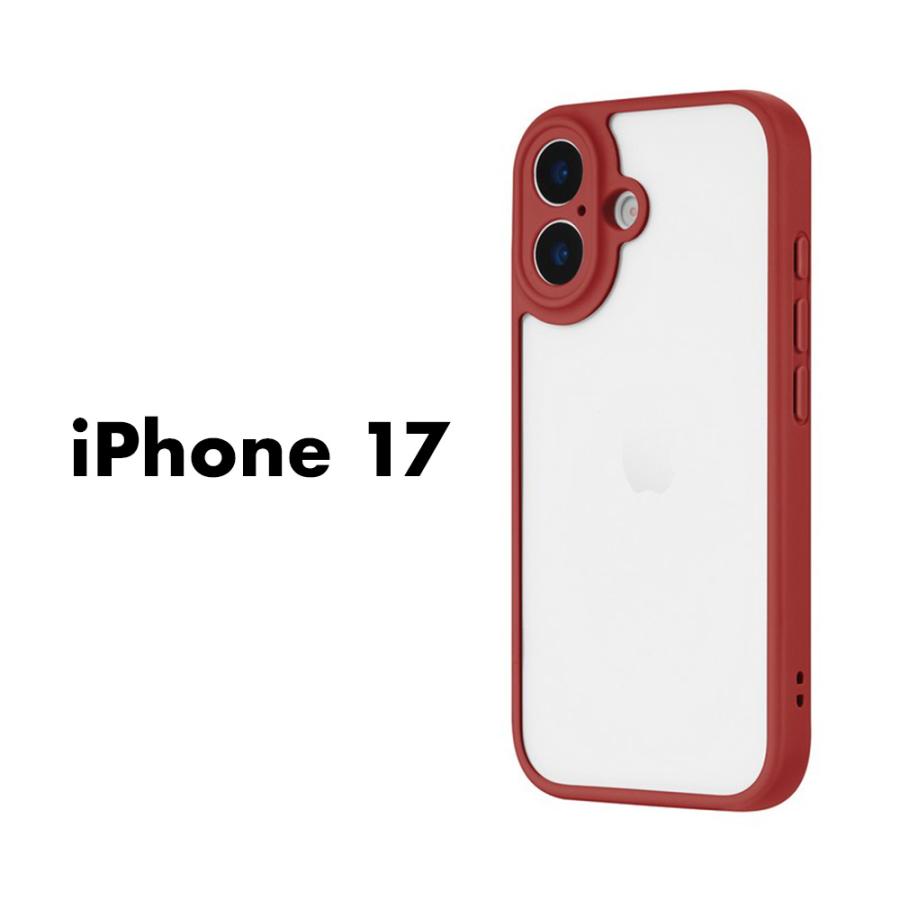 iPhone17 ケース Velta レッド 耐衝撃 ハイブリッドケース 背面クリア