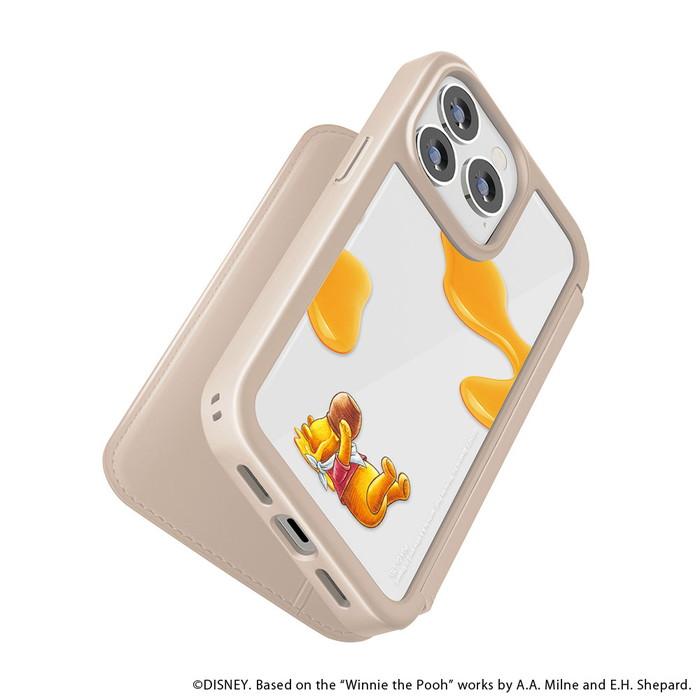 iPhone15 Pro 手帳型ケース プーさん ディズニー 耐衝撃ベージュ 手帳