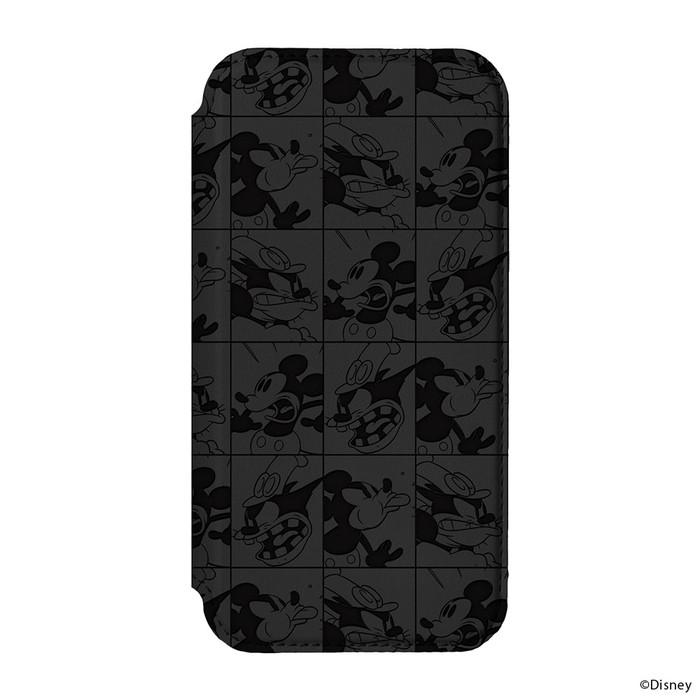 iPhone15 Plus 手帳型ケース ミッキー ディズニー 耐衝撃ブラック 手帳
