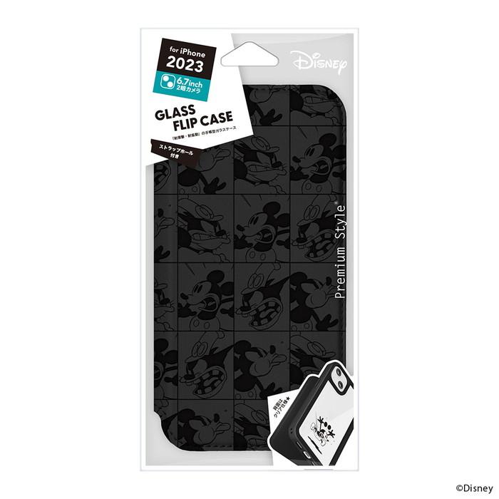 iPhone15 Plus 手帳型ケース ミッキー ディズニー 耐衝撃ブラック 手帳