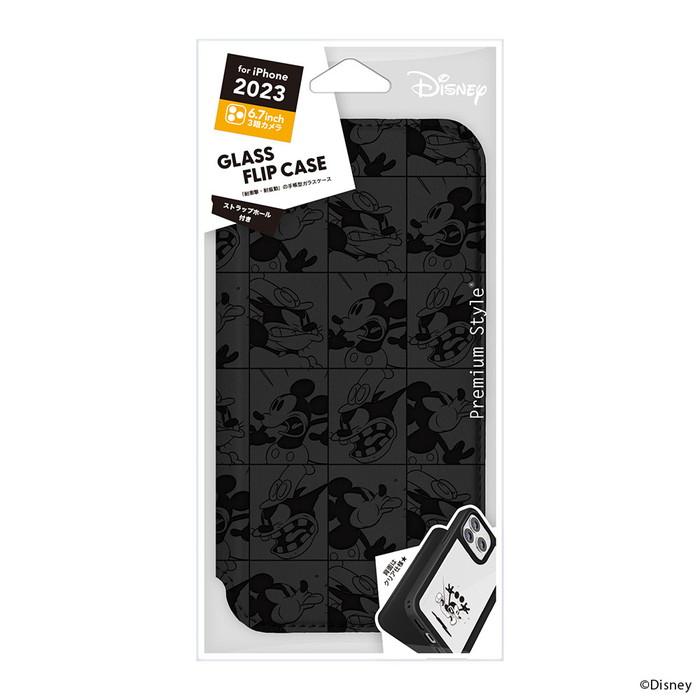 iPhone 15 Pro Max 手帳型ケース ミッキー 耐衝撃 透明ケース ガラス