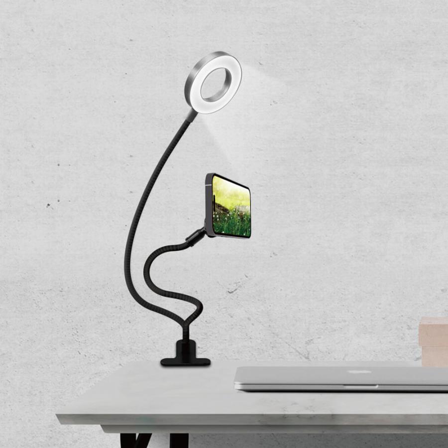 スマホスタンド マグネット式 LEDライト付き LED アームクリップ